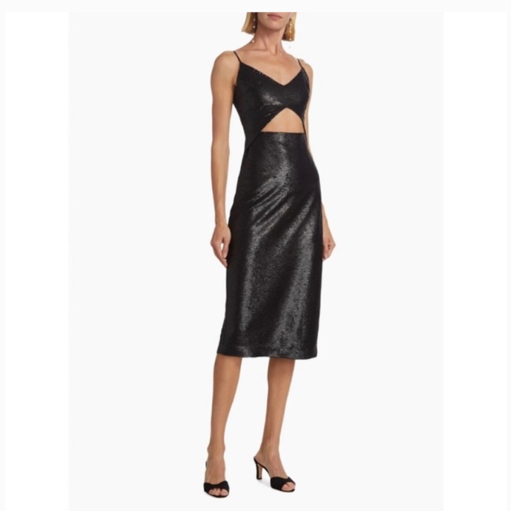 L'agence La Femme Black Sheath Cut-Out Midi Dress